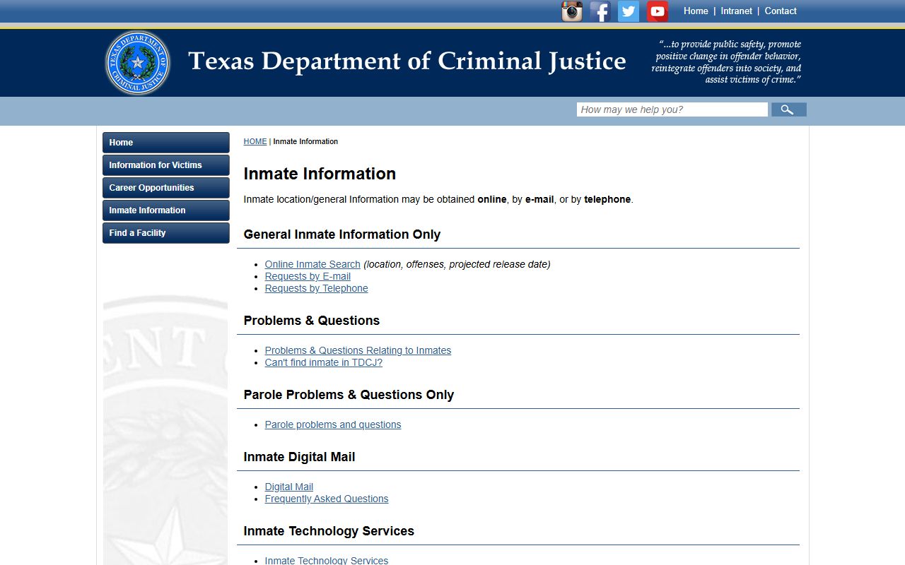 Jim Hogg County inmate lookup TDCJ inmate information page